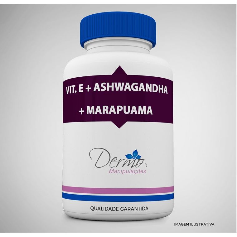 Vitamina E 500mg+Ashwagandha 300mg+Marapuama 200mg - Aumenta a Libido 30 cápsulas